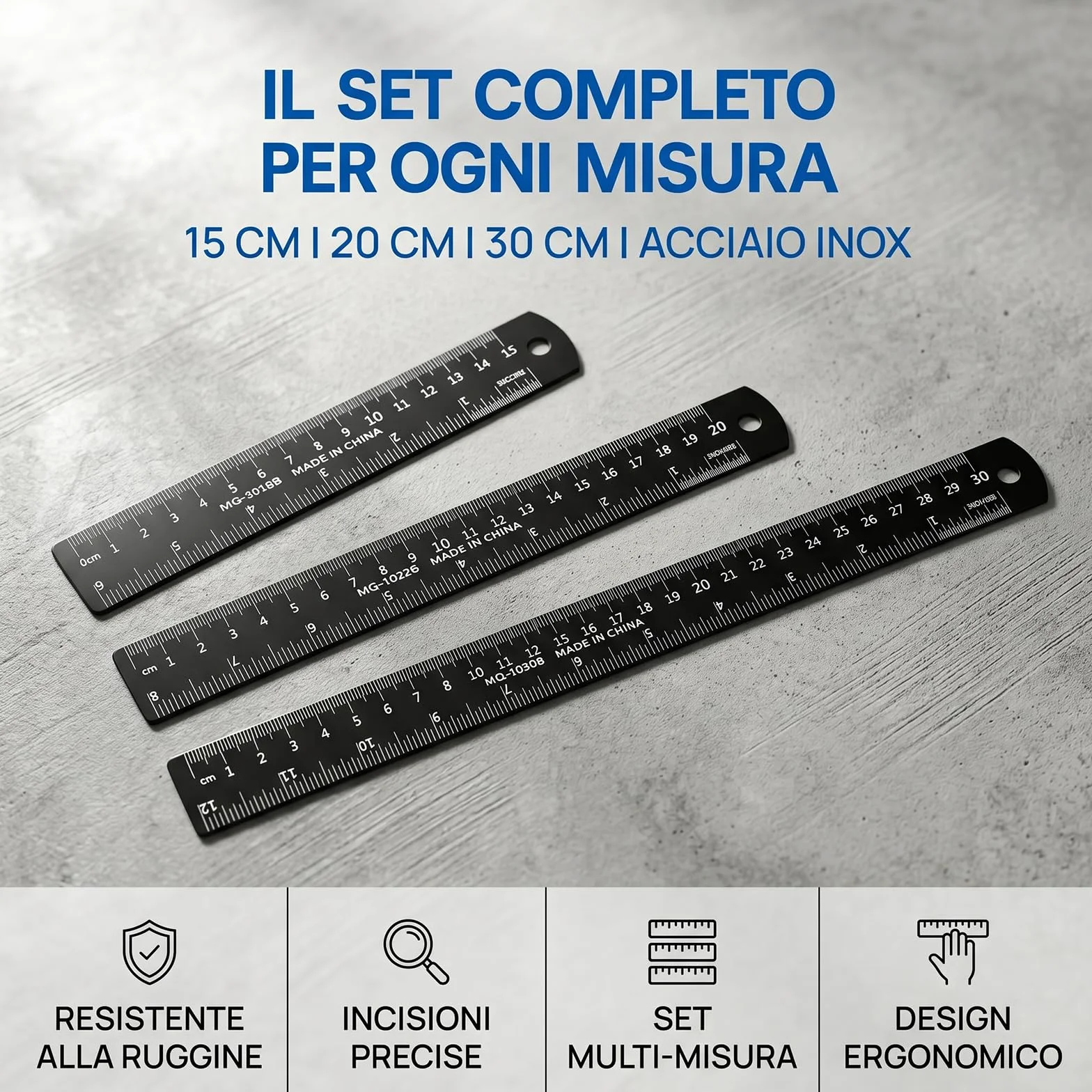 Reglas de Metal 3 Piezas 15 cm 20 cm 30 cm Doble Escala Métrica e Imperial Negro