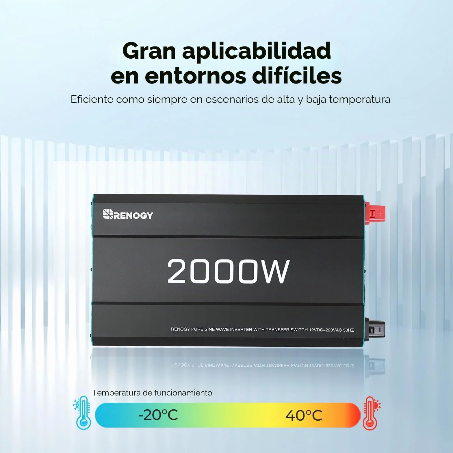 Renogy Inversor 12V 220V Onda Pura 2000W/4000W Convertidor DC AC con Mando a Distancia 2 Tomas UE