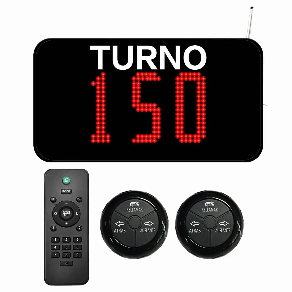 Pantalla Su Turno Digital (Llamada en Español) | 3 Dígitos| Maquina de Numeros Turnos, Sistema de Turnos y Gestión de Cola, Sistema Turnos |1 Pantalla Turno+2 Botón de Llamada +1Mando
