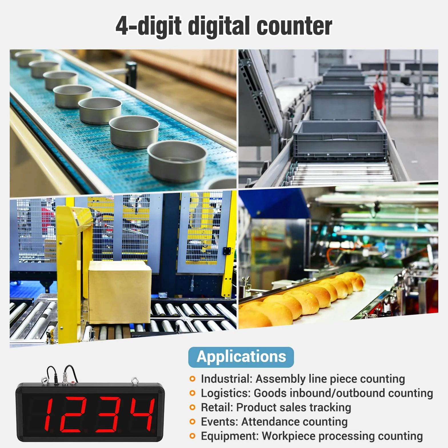 BAOSHISHAN Contador digital con sensor de infrarrojos Contador de línea de producción LED Contador de línea de producción hasta 9999 para el recuento automático de cintas transportadoras