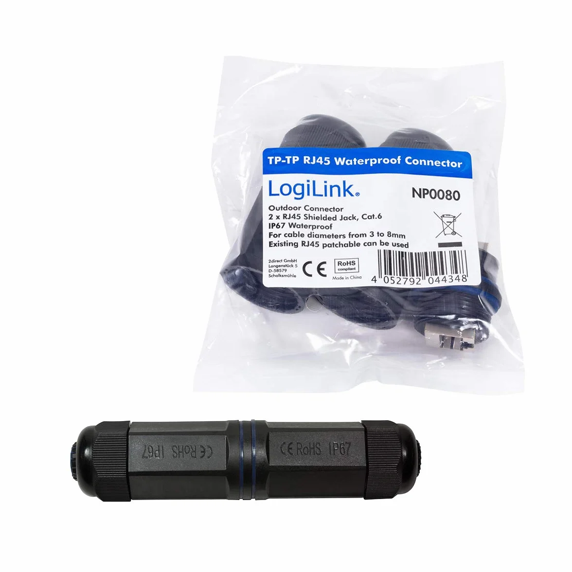 LOGILINK EMPALME DE CABLE DE RED EXTERIOR RJ45 HEMBRA/HEMBRA IP67 IMPERMEABLE