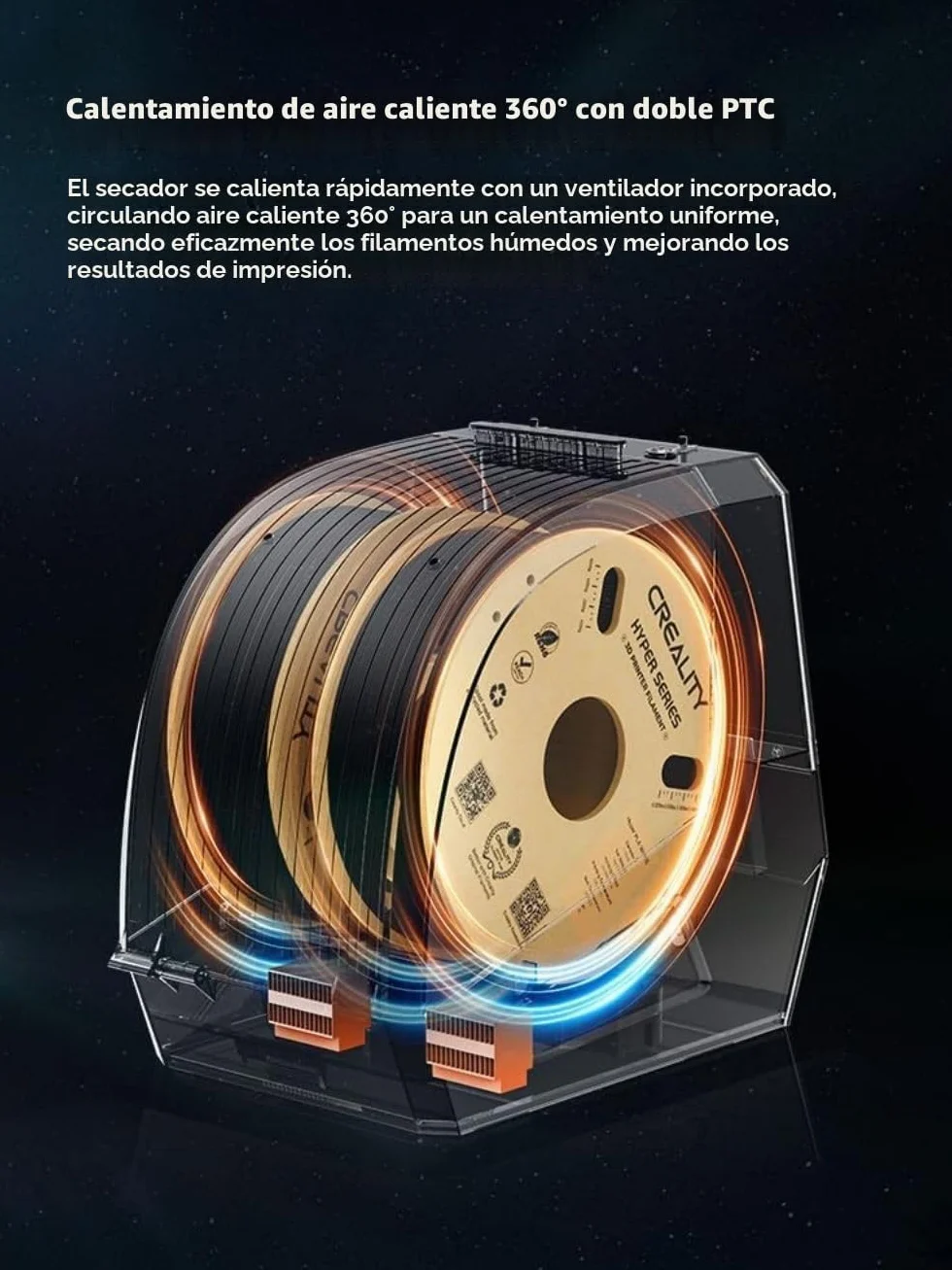 Creality Space Pi Plus Secadora de Filamentos Caja de Almacenamiento de Filamentos de 2 Carretes, 2 Secado por Calentamiento de 360°, Portacarretes de Filamento PLA PETG ABS Nylon