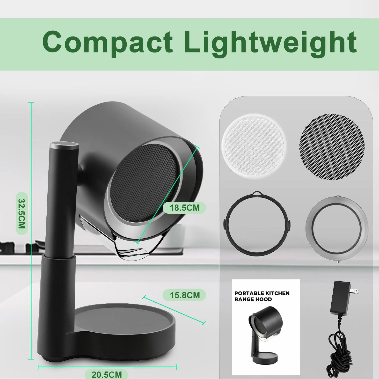 Campana Extractora Portátil para Cocina, Telescópica Inclinable, 3 Velocidades, Filtro de Aluminio