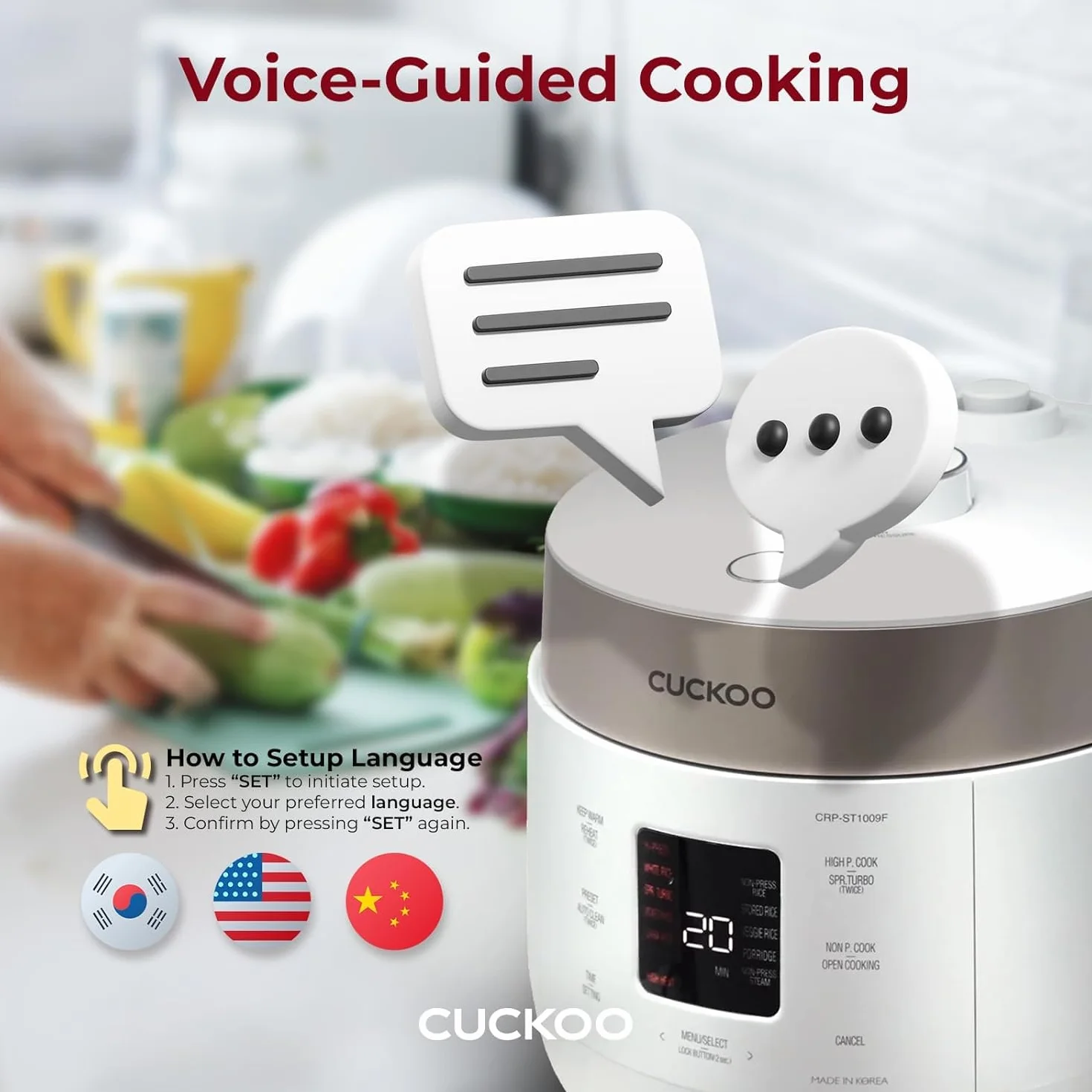 CUCKOO CRP-ST0609FW - Arrocera y calentador para 6 tazas (crudas) y 12 tazas (cocidas) de doble presión con revestimiento antiadherente, 16 opciones de menú, 3 guías de voz, automático