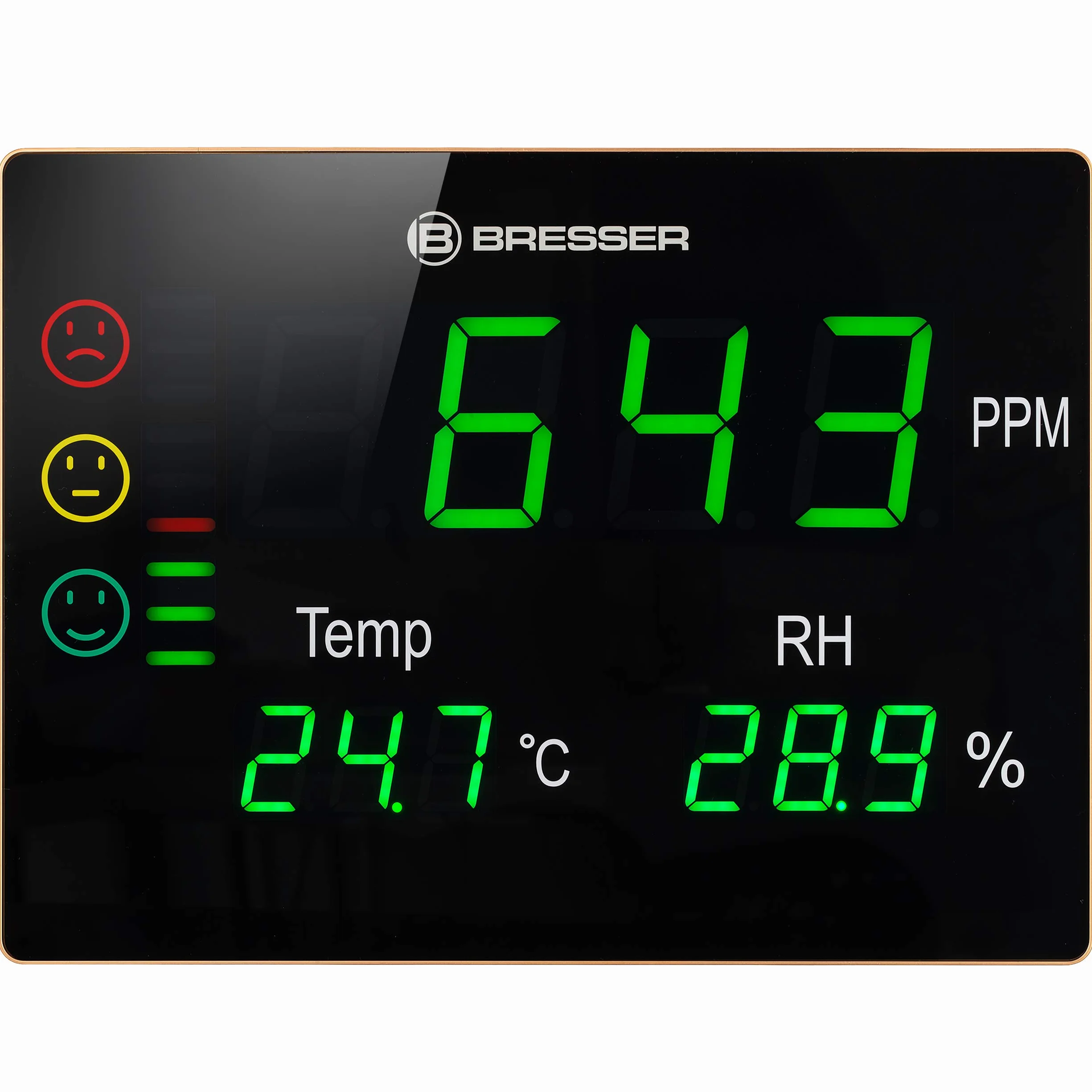 BRESSER Smile XXL 7004030 Dispositivo de medición de CO² con Pantalla Grande en la Que se Muestra la concentración Actual de dióxido de Carbono, Temperatura y Humedad, Negro, Único