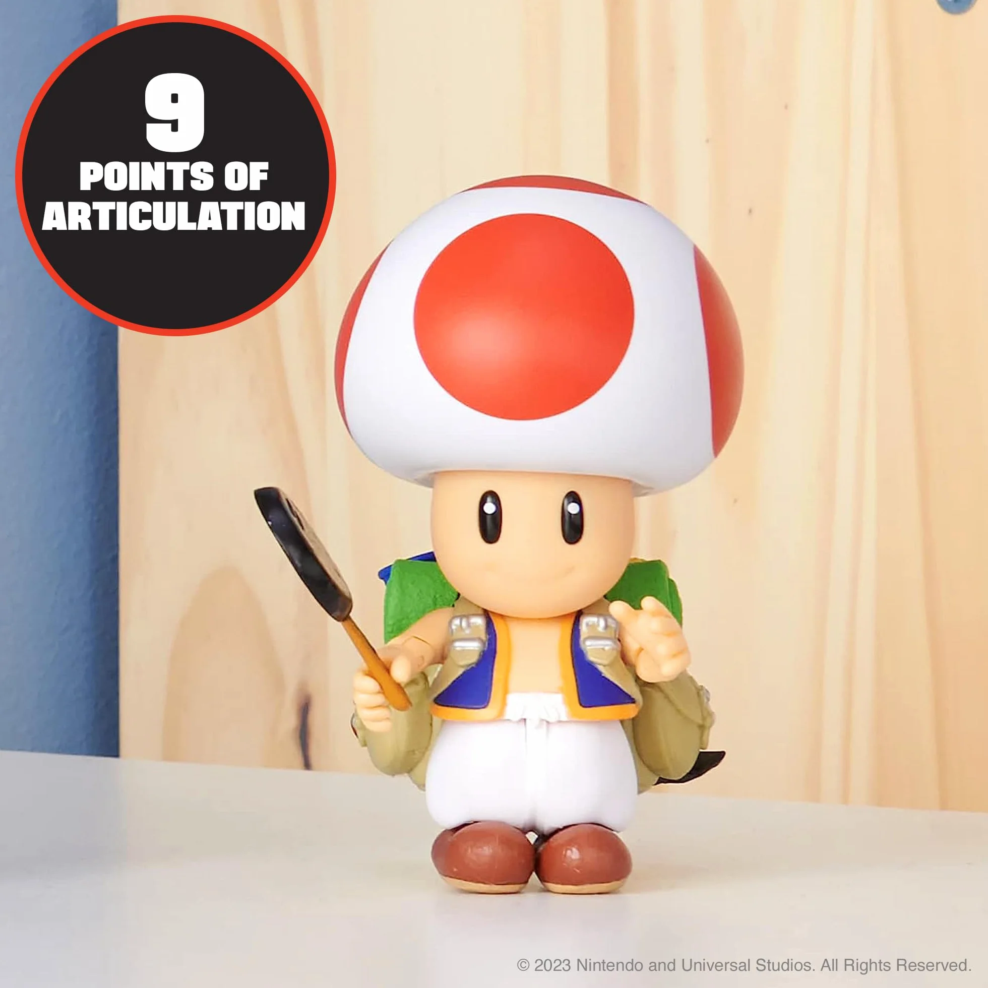 Nintendo Super Mario Figura Toad 13 cm Articulada 9 Puntos de Articulación Juguete Niños 3 Años+