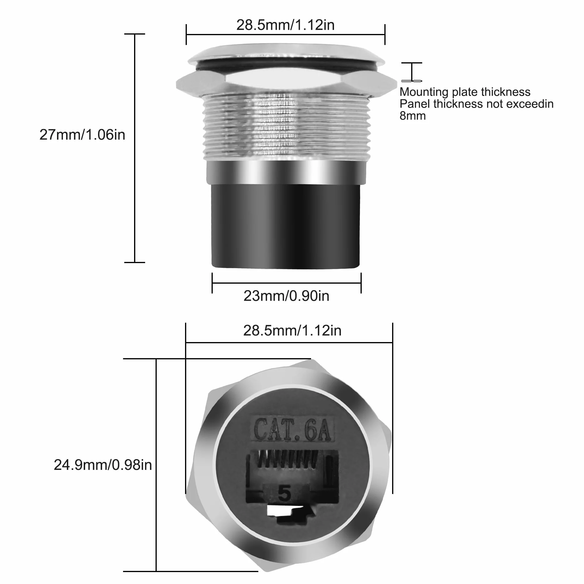 RJ45 CAT6A Panel Mount Adaptador Rosca Montaje Fijo Acoplador Ethernet Hembra a Hembra Conector Cat6A/CAT6/CAT5E 8P8C Red Socket LAN