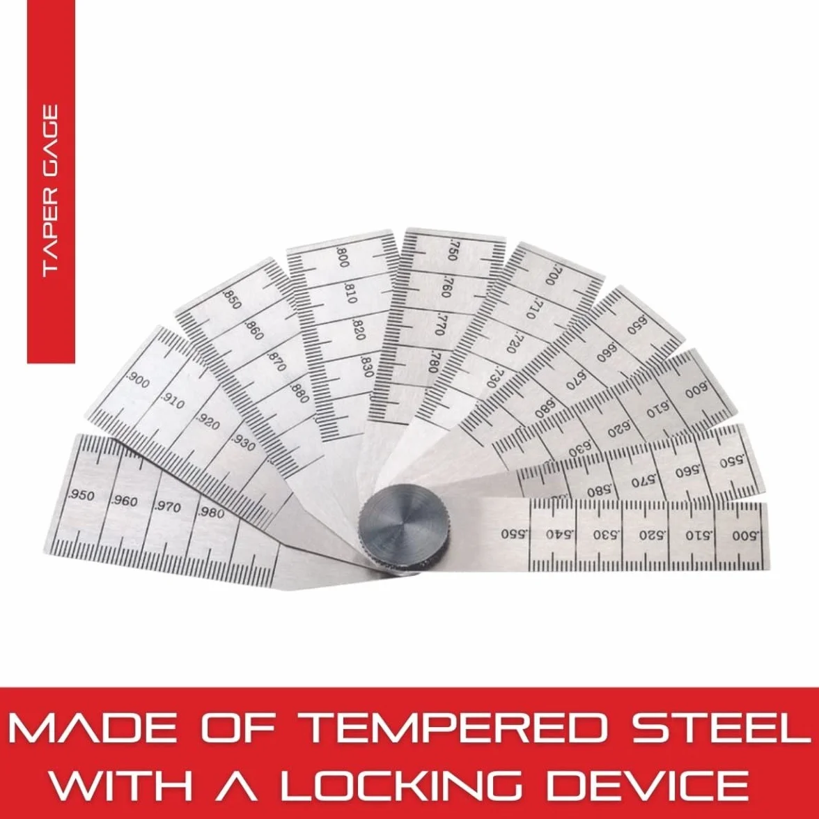 Starrett 269b Acero Templado Calibre cónico, 0,500" – 1" Rango, 0.001 "Graduación, 2 – 3/4" de longitud, 10 hojas