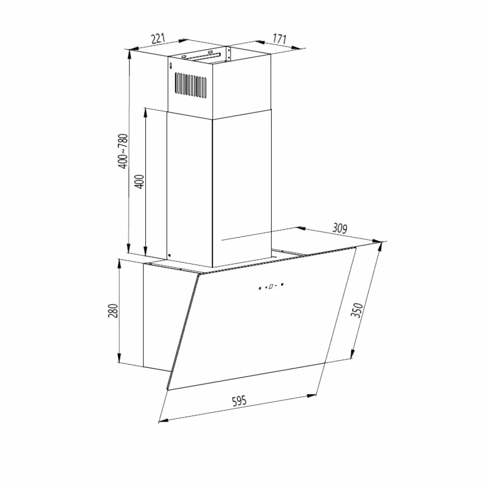Aspes Campana Extractora Inclinada 60cm Cristal Negro ACPD602AIN 41,5m3/h Tiro Doble 3 Velocidades Control Táctil