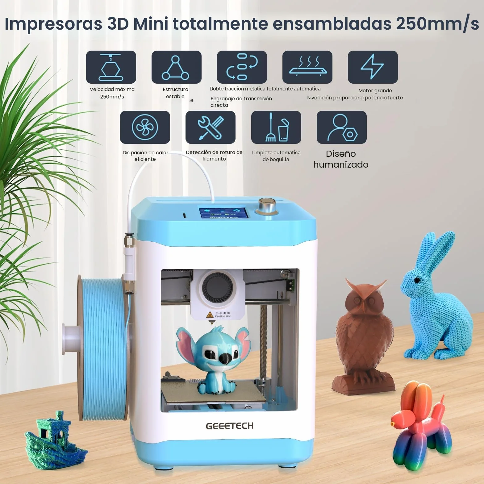GIANTARM Impresora 3D Geeetech M1, Mini impresora 3D niveladora automática para principiantes, extrusora de accionamiento directo,velocidad de impresión 250 mm/s,tamaño de impresión 100 x 110 x 100 mm