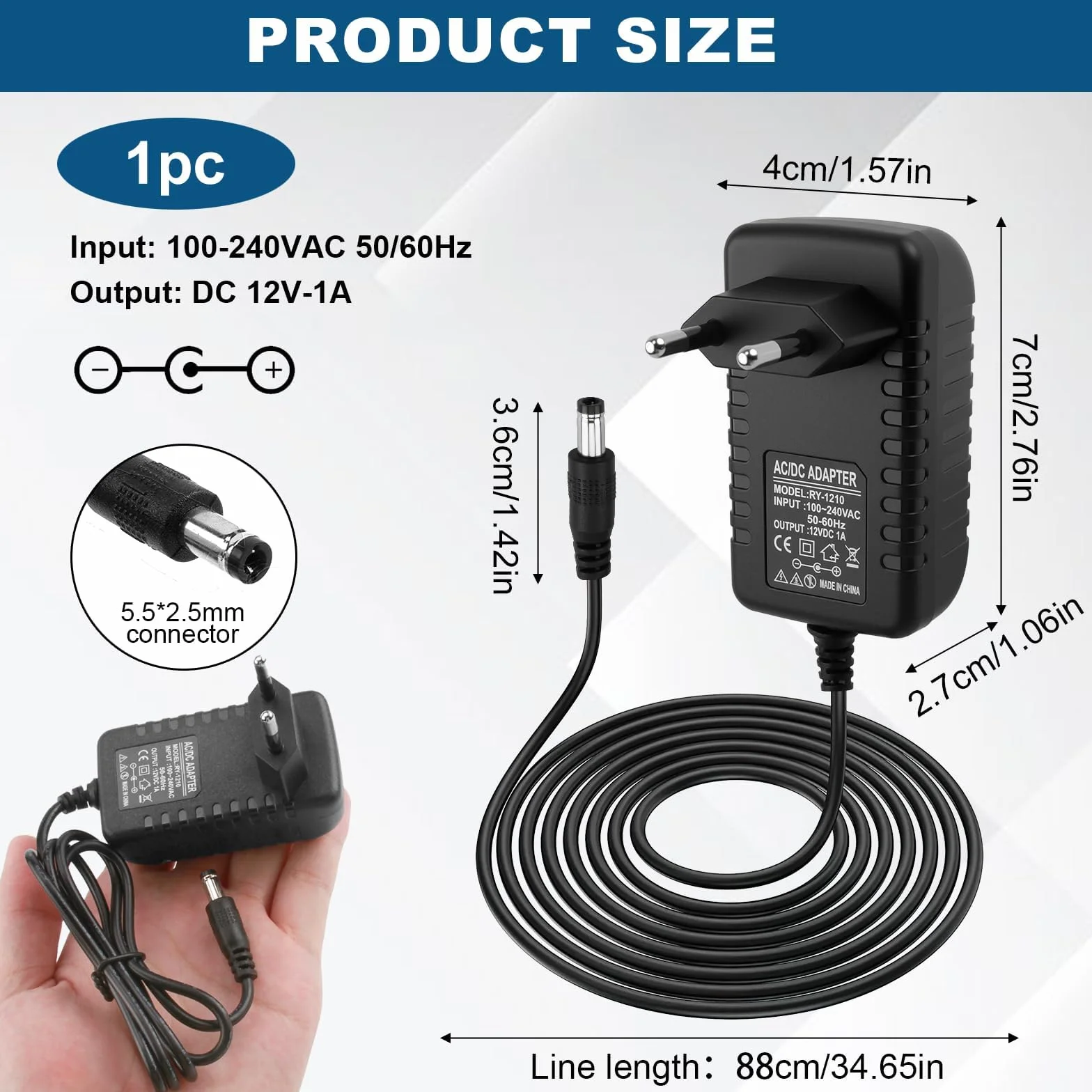 Cargador de Vehículo Eléctrico para Niños 12V 1A, Conector 5,5 mm*2,5 mm para Coche Quad SUV ATV