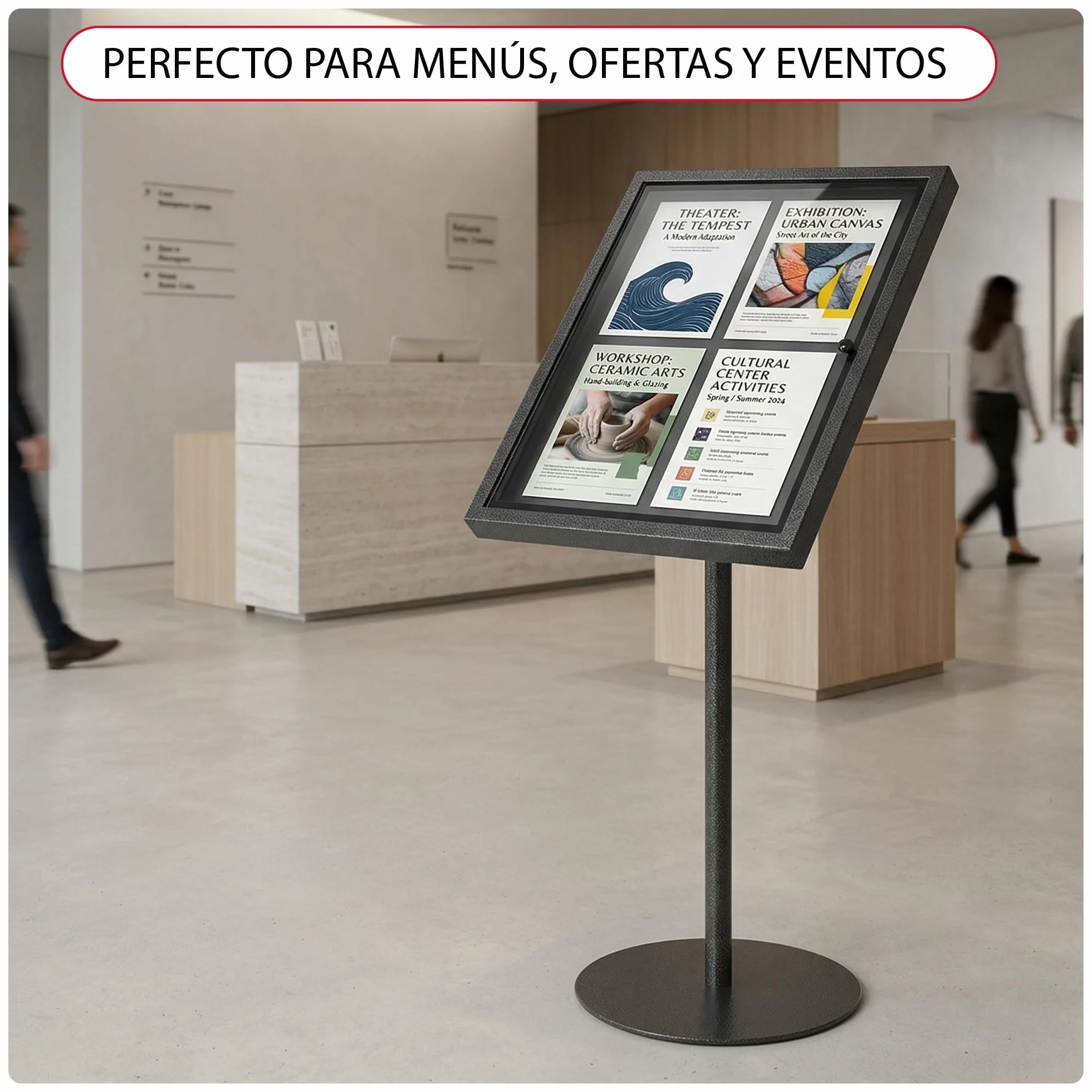 Porta Menú Restaurante, Expositor Informativo de Pie, Soporte Informativo de Pie (A4x4, Negro Brillo)