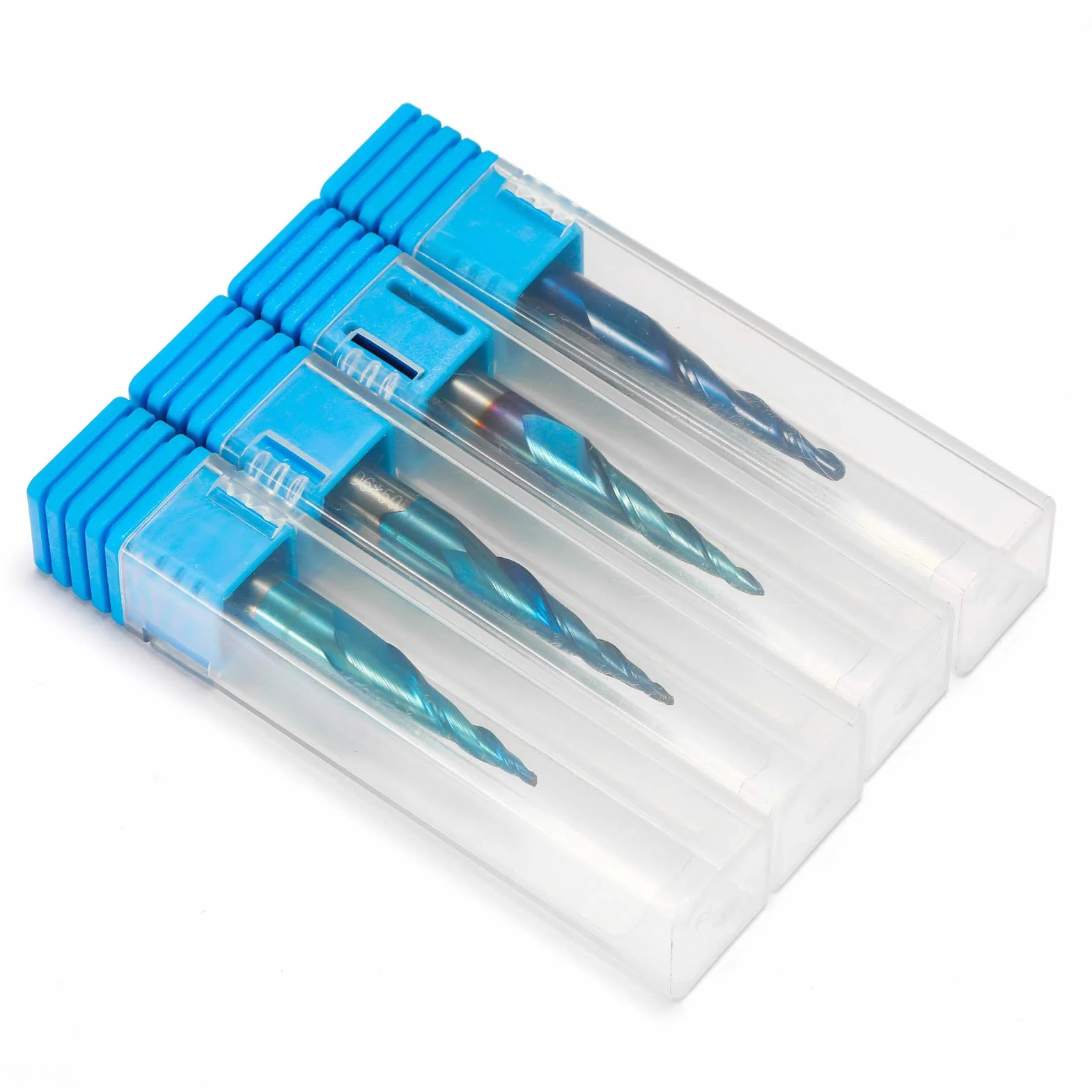 Genmitsu 4 piezas de 2 canales CNC de nariz de bola cónica en espiral, revestimiento nano azul, grabado 2D y 3D, brocas de carpintería, R0.25-1.0, vástago de 1/4 de pulgada, TB04B