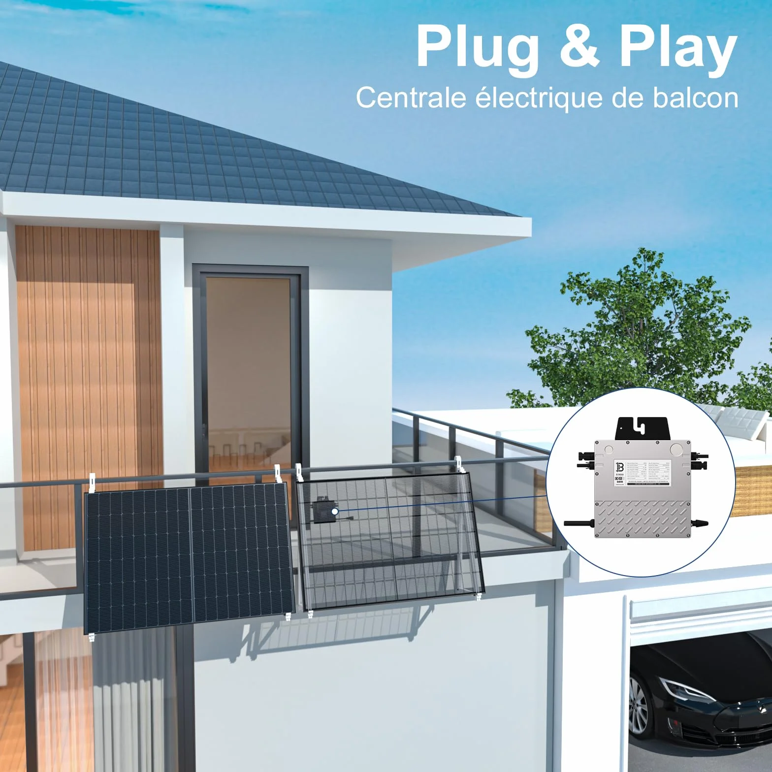 BENY Microinversor 800W- Inversor de conexión a Red con WLAN, Control App- Inversor de 800W a 600W Ajustable- IP67 Resistente al Agua- Cable de conexión de 5M de Largo- Plug and Play