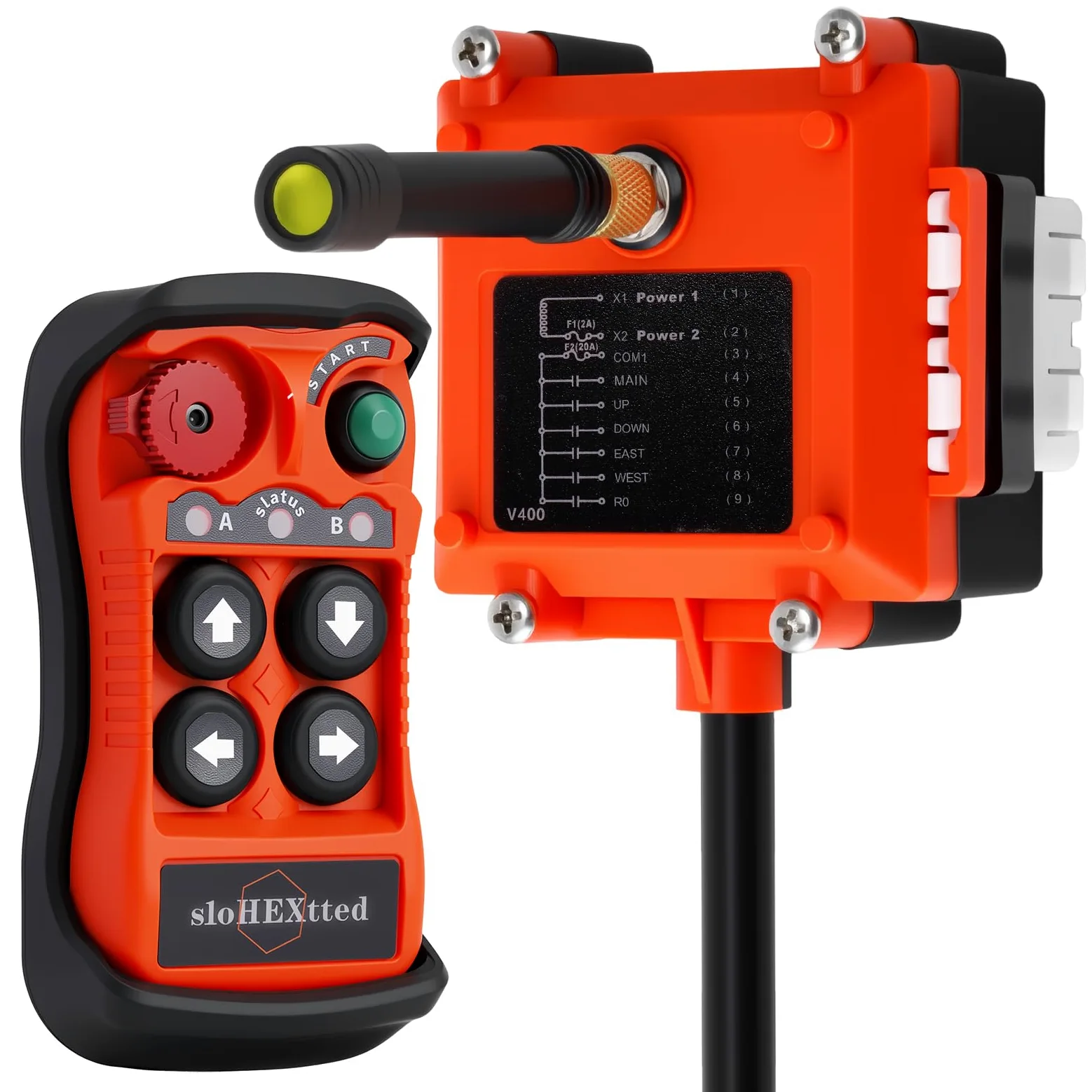 Control remoto industrial inalámbrico de 4 botones para grúa y polipasto eléctrico 12-24V | Señal anti-interferencia estable de largo alcance; carcasa con protección IP65 contra agua, polvo e impactos
