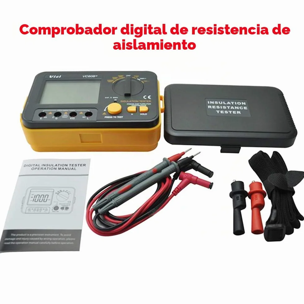 Megger Megohm Meter VCB60+ Probador de resistencia de aislamiento digital 1000V 0.1~2000MΩ (negro + naranja)