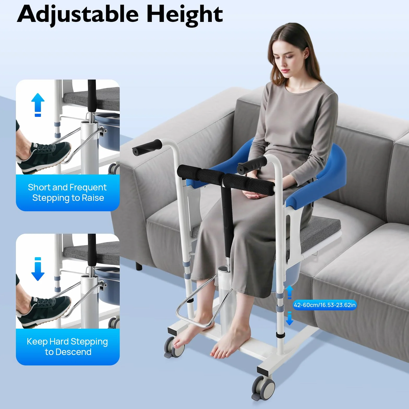 Elevador de pacientes, silla hidráulica de transferencia para pacientes, silla de transferencia hidráulica con ruedas para enfermos, ancianos con doble fijación (hebilla de seguridad y botón