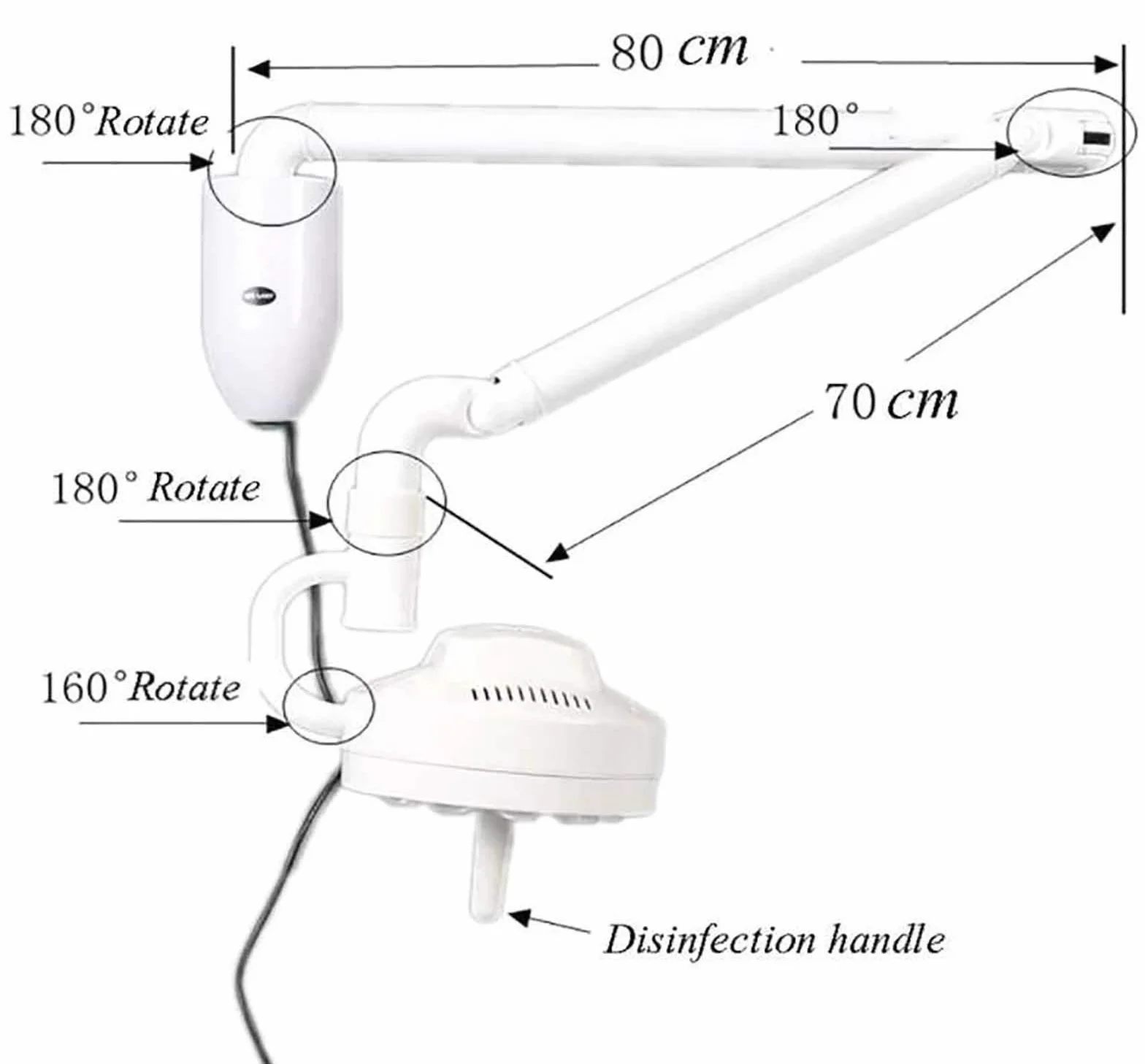 Lámpara sin sombra quirúrgica montada en la pared, lámpara sin sombra de la luz dental médica 800m m del examen quirúrgico del tatuaje LED