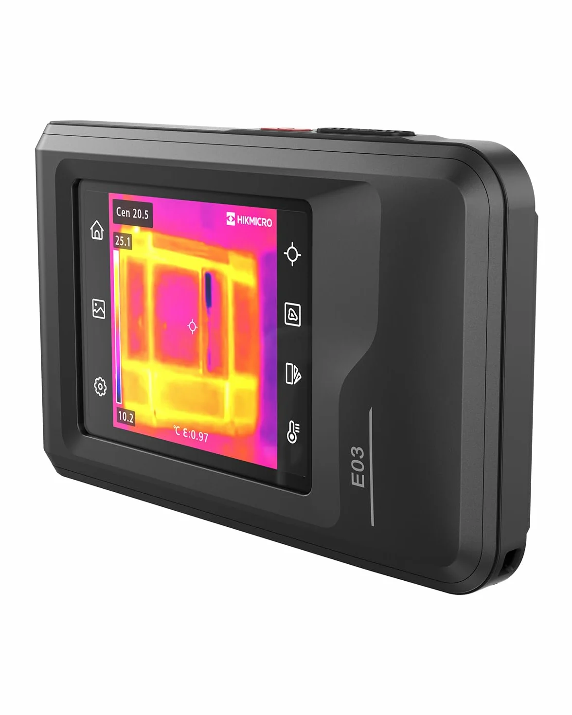 Cámara termográfica compacta HIKMICRO E03 de bolsillo, resolución SuperIR de 240 x 240 con cámara óptica, resolución IR de 96 x 96/9216 píxeles, 25 Hz y con pantalla táctil de 3,5", IP54,-20 ℃ a 350 ℃