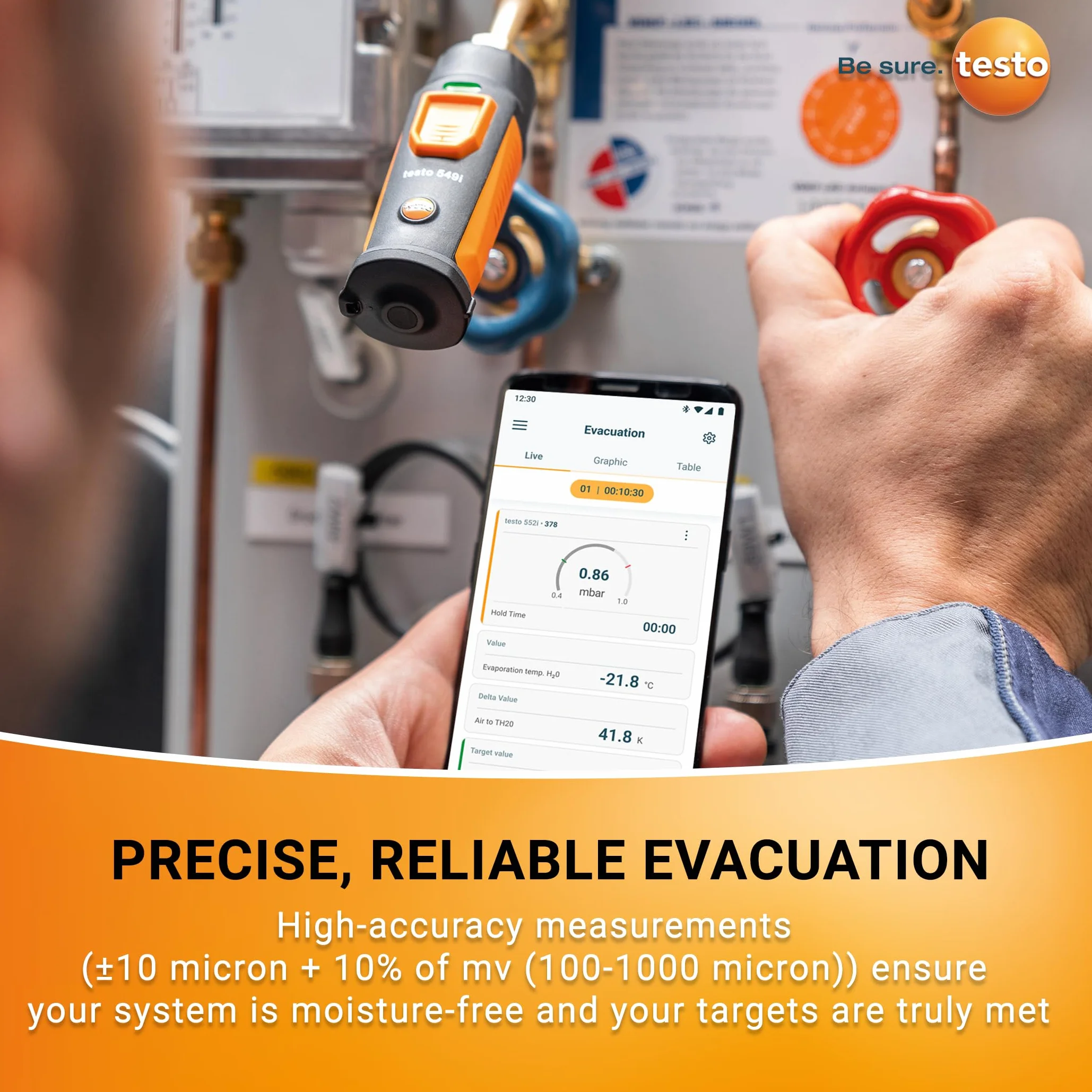 testo Sonda de vacío inalámbrica controlada por aplicación 552i para sistemas HVAC – con Bluetooth