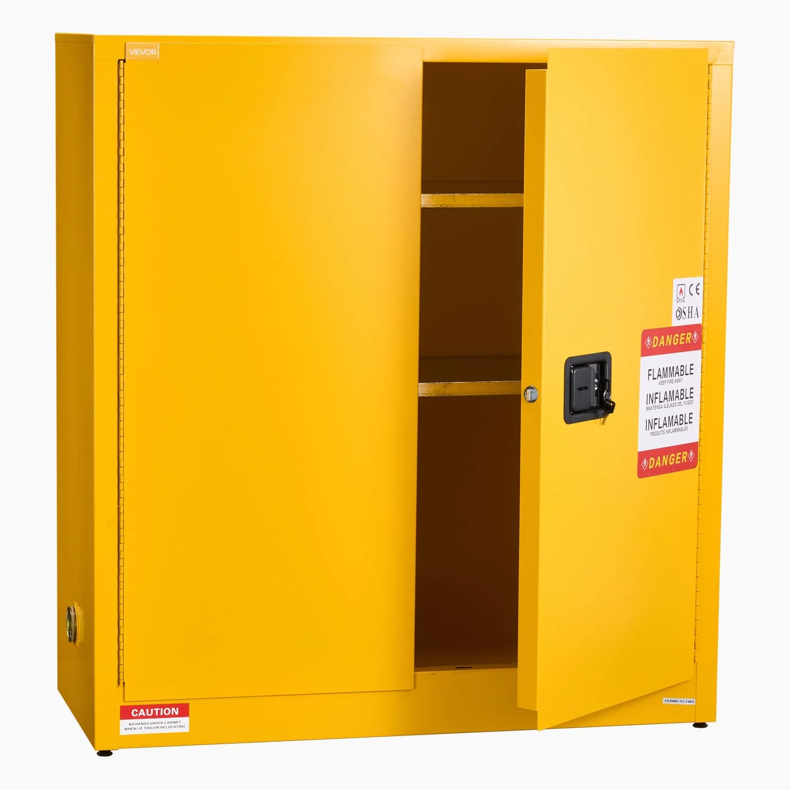 VEVOR Gabinete para Materiales Inflamables, Gabinete Ignífugo 109,2 x 46 x 118 cm de 110 L de Acero Laminado en Frío y Galvanizado con Estante Ajustable para Uso Comercial y Doméstico, Amarillo