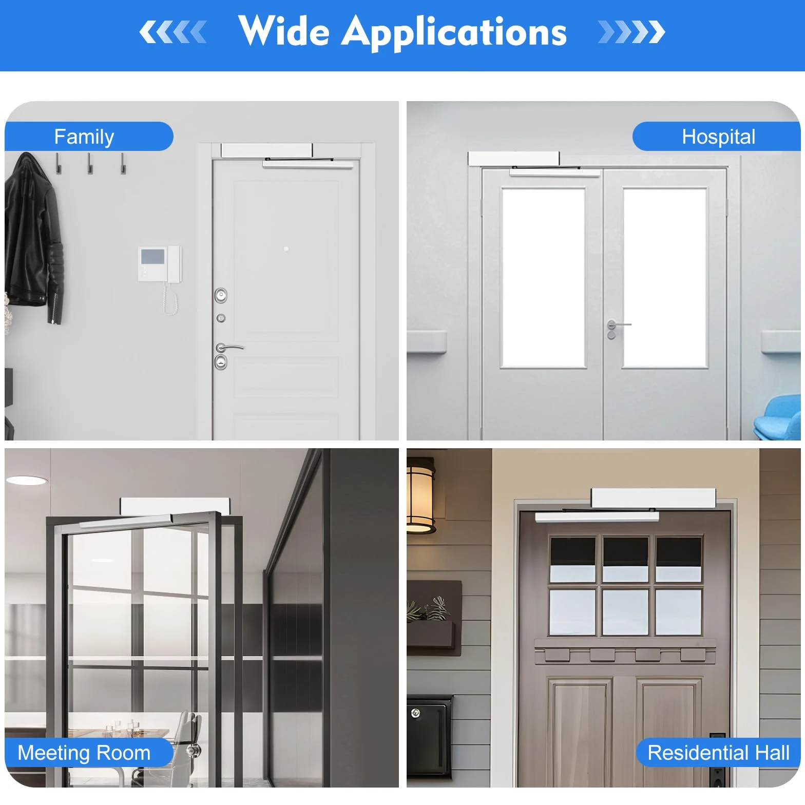 Abridor automático de puerta batiente, Abridor de puerta eléctrico Cerrador de puerta con mandos a distancia, Modo manual/automático, Abridor de puerta eléctrico para oficinas, hospitales, bancos