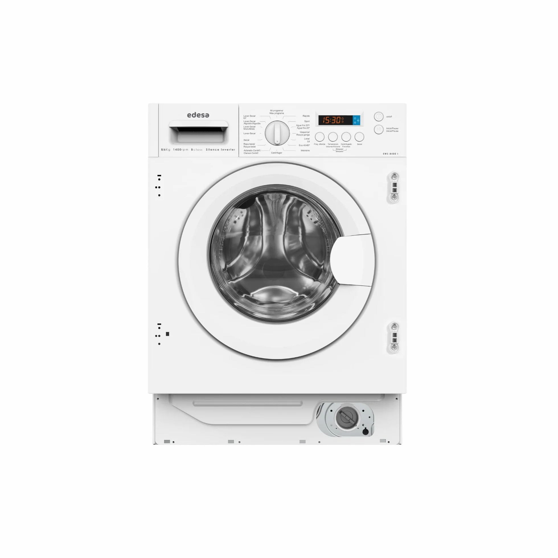Edesa EWS-8400-I Lavadora Secadora Integrable 8 kg 6 kg Motor Silence Inverter 1400 rpm 16 Programas Lava-Seca 60 min Inicio Diferido 24 h Pantalla LED