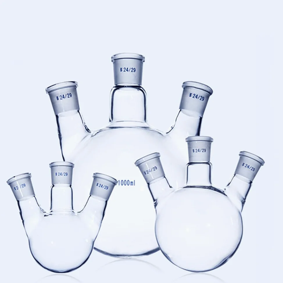 Matraz de vidrio para laboratorio, Matraz de vidrio de fondo redondo de tres cuellos de laboratorio, 25-1000 ml, varios tamaños(1000ml 24 24 24)