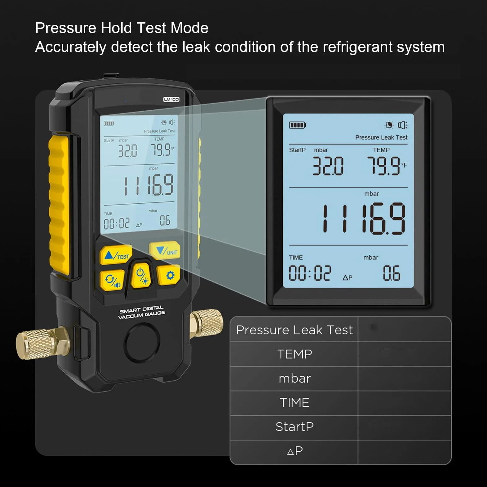 Medidor de Vacío Digital con Sensor Preciso para Pruebas de HVAC y Detección de Fugas de Presión - Rango de Medición de 0-2000 Mbar