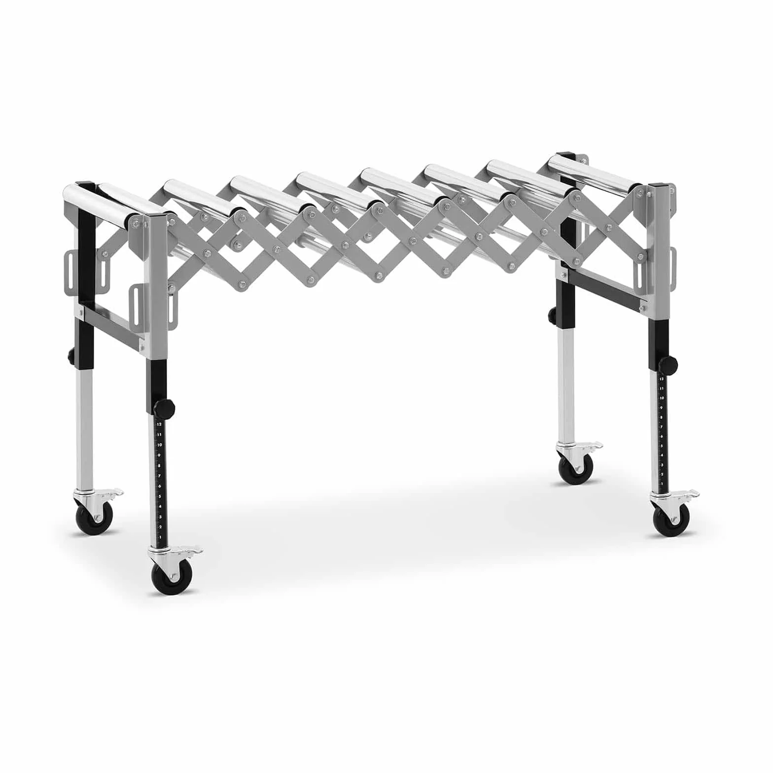 MSW Transportador De Rodillos Mesa Transportadora MSW-RT-130 (Capacidad de carga: 130 kg, Longitud hasta 147 cm, 9 rodillos, Plegable)