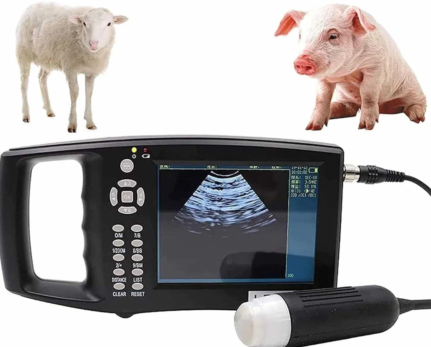 Kit de escáner de ultrasonido veterinario, máquina portátil de pruebas de embarazo HD con sonda mecánica para cerdos y ovejas, ideal para pruebas de embarazo en animales