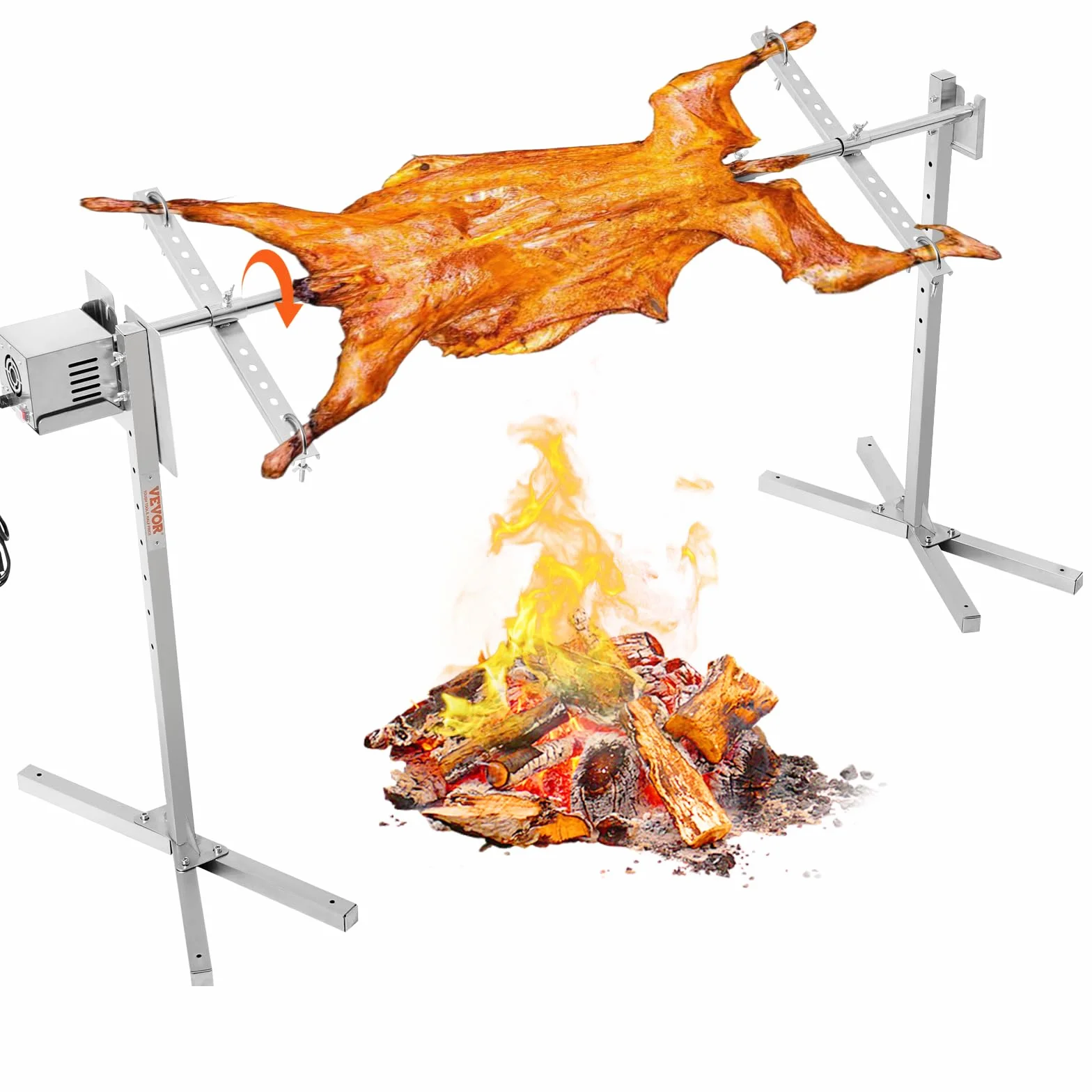 VEVOR Parrilla de Cordero 60 kg Parrilla de Barbacoa para Cerdo, Cordero, Cabra, Motor eléctrico de 52 W Asador Comercial de Acero Inoxidable con Escudo térmico, Longitud de asador de 1445 mm