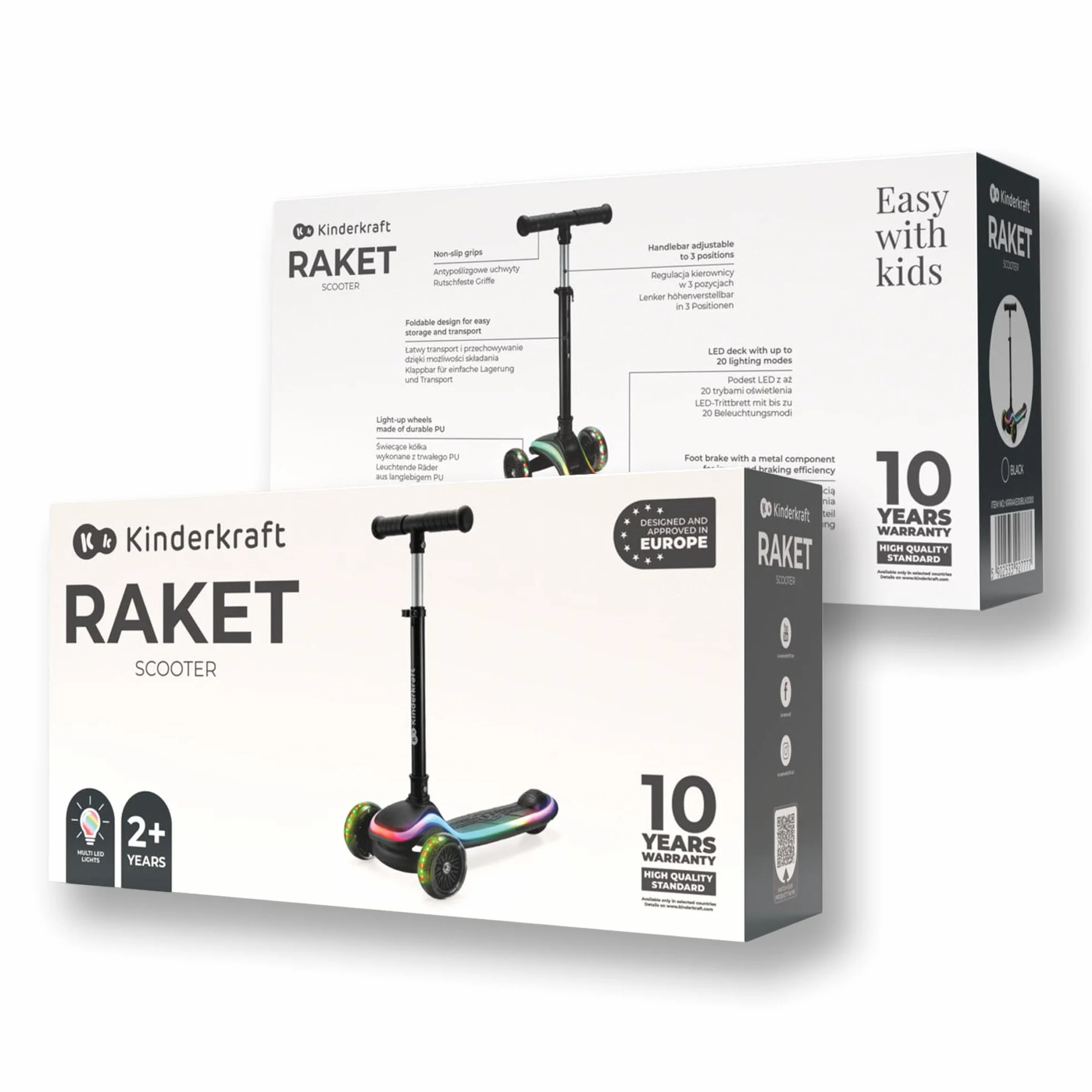 Kinderkraft RAKET Patinete para niños 1 año 50 kg Ruedas LED Manillar Regulable Altura Negro
