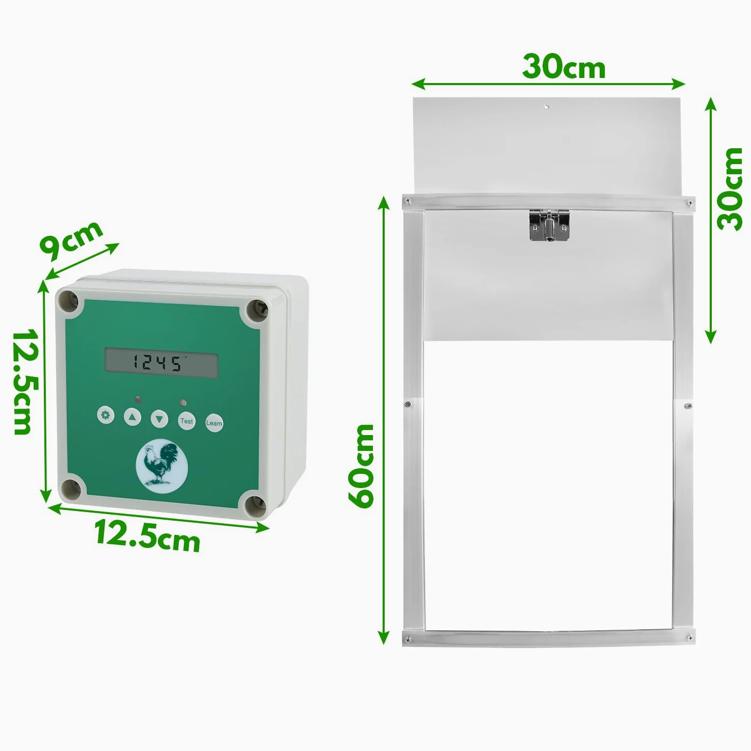 Sonnewelt Puerta de gallina automática con corredera de 30 x 30 cm, puerta de gallina de aluminio con sensor de luz y control de tiempo manual puerta de gallinero