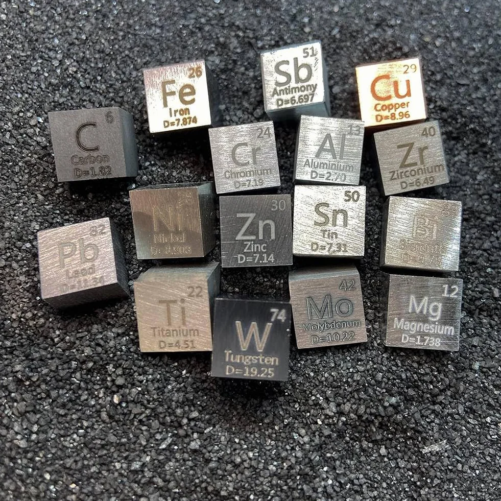 Cubos de Elementos MetáLicos de 15 Piezas - Juego de Cubos de Densidad para 1 ColeccióN de Tabla PerióDica de Elementos - Cubo de Tungsteno Puro (10 Mm)