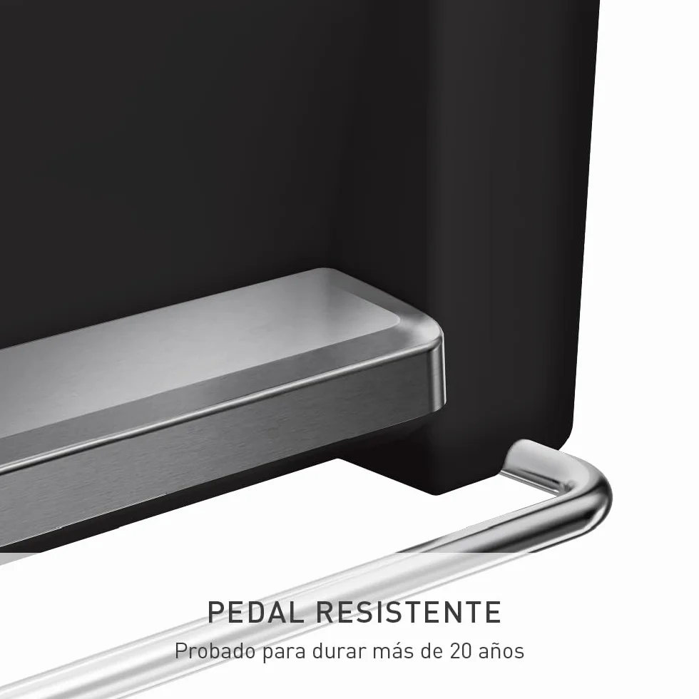 simplehuman, cubo rectangular con pedal y almacén de bolsas de basura, plástico negro, 45 L