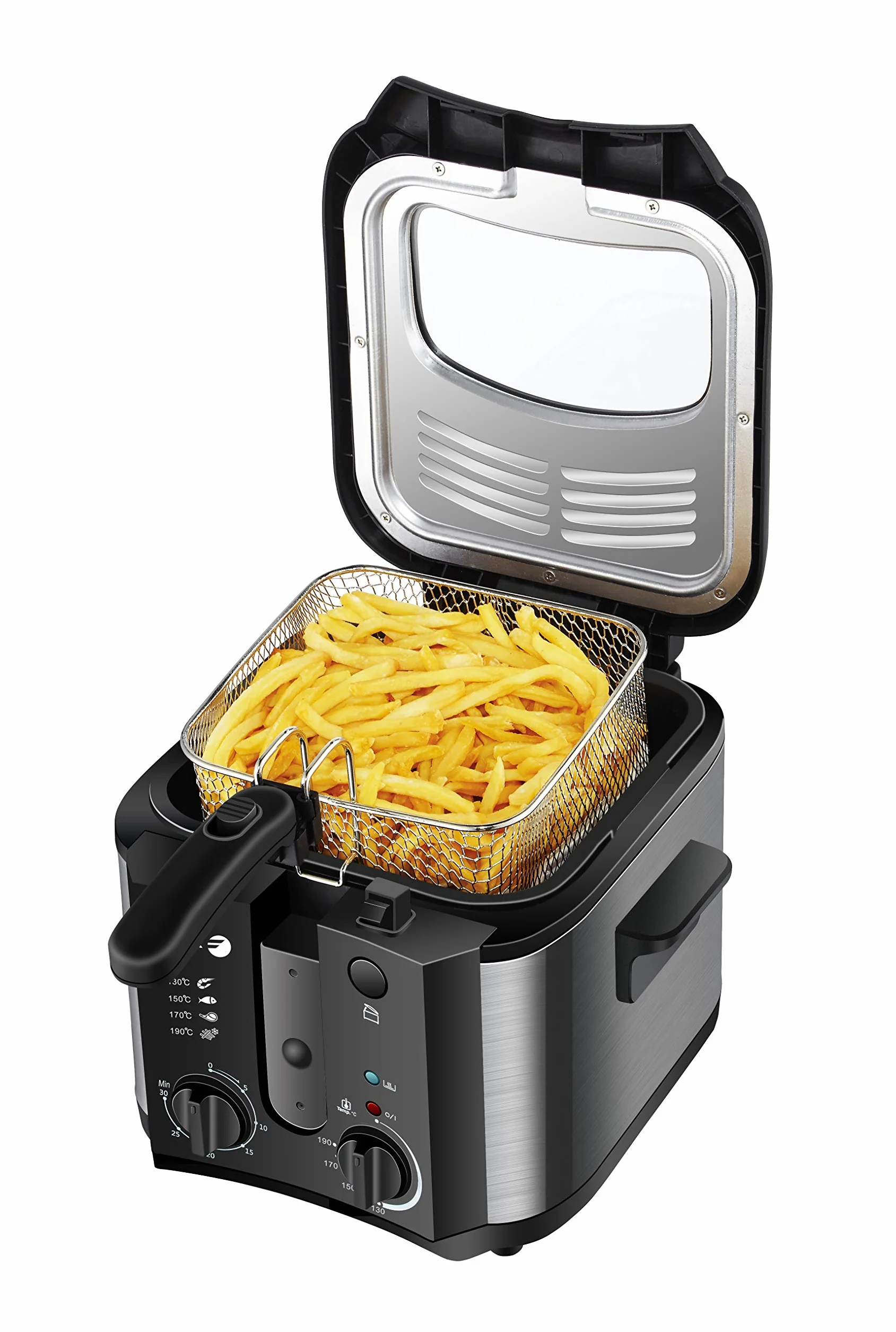 "Fagor Freidora Elétrica Compacta Cubeta Desmontable 2.5 litros, 1Kg Patatas, Regulador Temperatura, Temporizador, filtro Carbón Antiolor, 1600W, Negro"