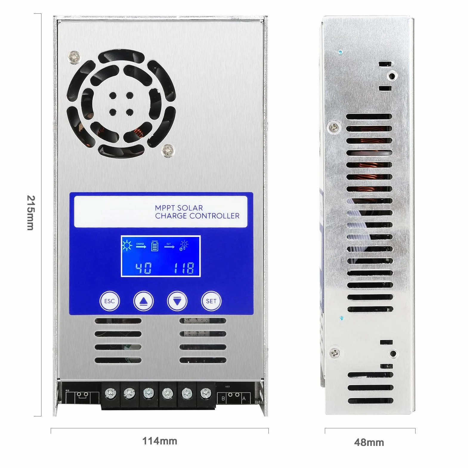 Jadeshay Regulador Solar, 60A Controlador de Carga Solar 12V 24V 36V 48V Auto Detección MPPT Regulador de Carga Solar Ajustable Entrada Máxima 180V para Baterías AGM GEL de Plomo y Litio