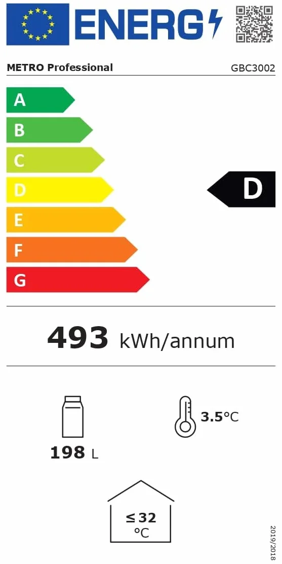 METRO Professional Refrigerador de bebidas GBC3002, 198 L, 90 x 53 x 86.5 cm, 160 W, Negro