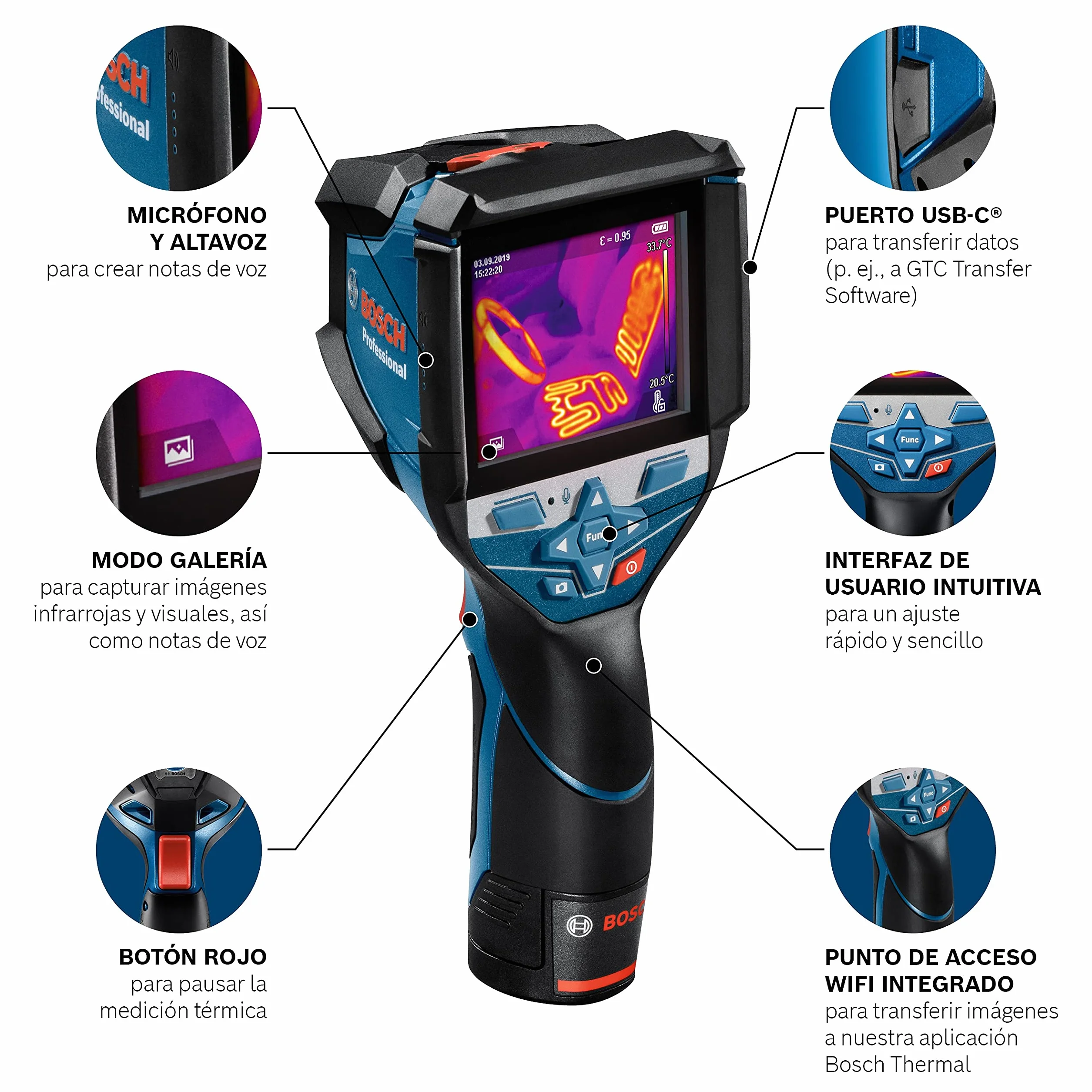 Bosch Professional 12V System Cámara Térmica GTC 600 C (1 batería de 12 V, con aplicación, rango de temperatura: de -20 °C a +600 °C, resolución: 256 x 192 px, en L-BOXX)