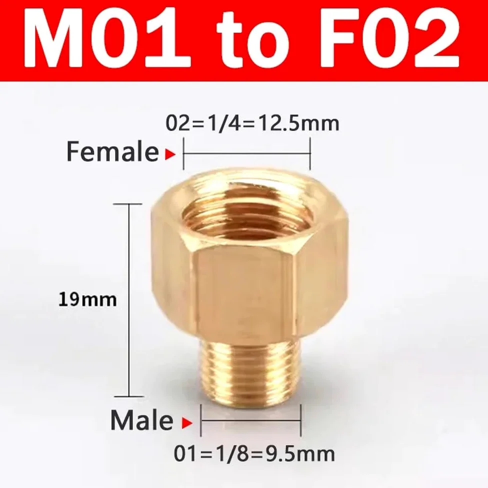 10 piezas Adaptador de acoplamiento rápido de latón para conversión de manómetro macho a hembra de 1/8", 1/4", 3/8", 1/2", M01, F02, 50 piezas
