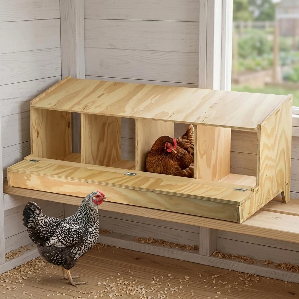 Ponedero de Madera con 4 Departamentos para Gallinas