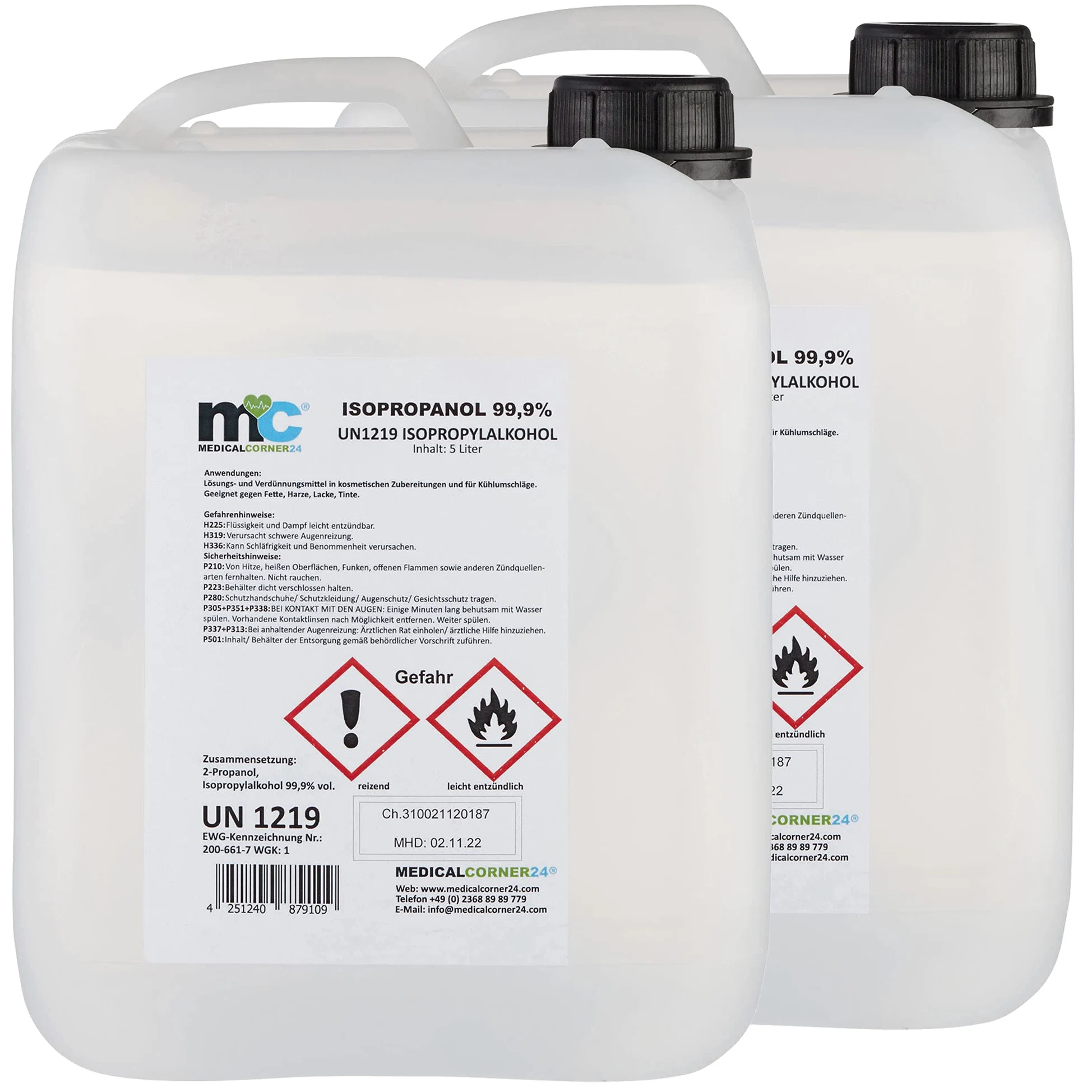Medicalcorner24 Isopropanol 99,9% isopropylalkohol 2 x 5 l Bidón, Alcohol