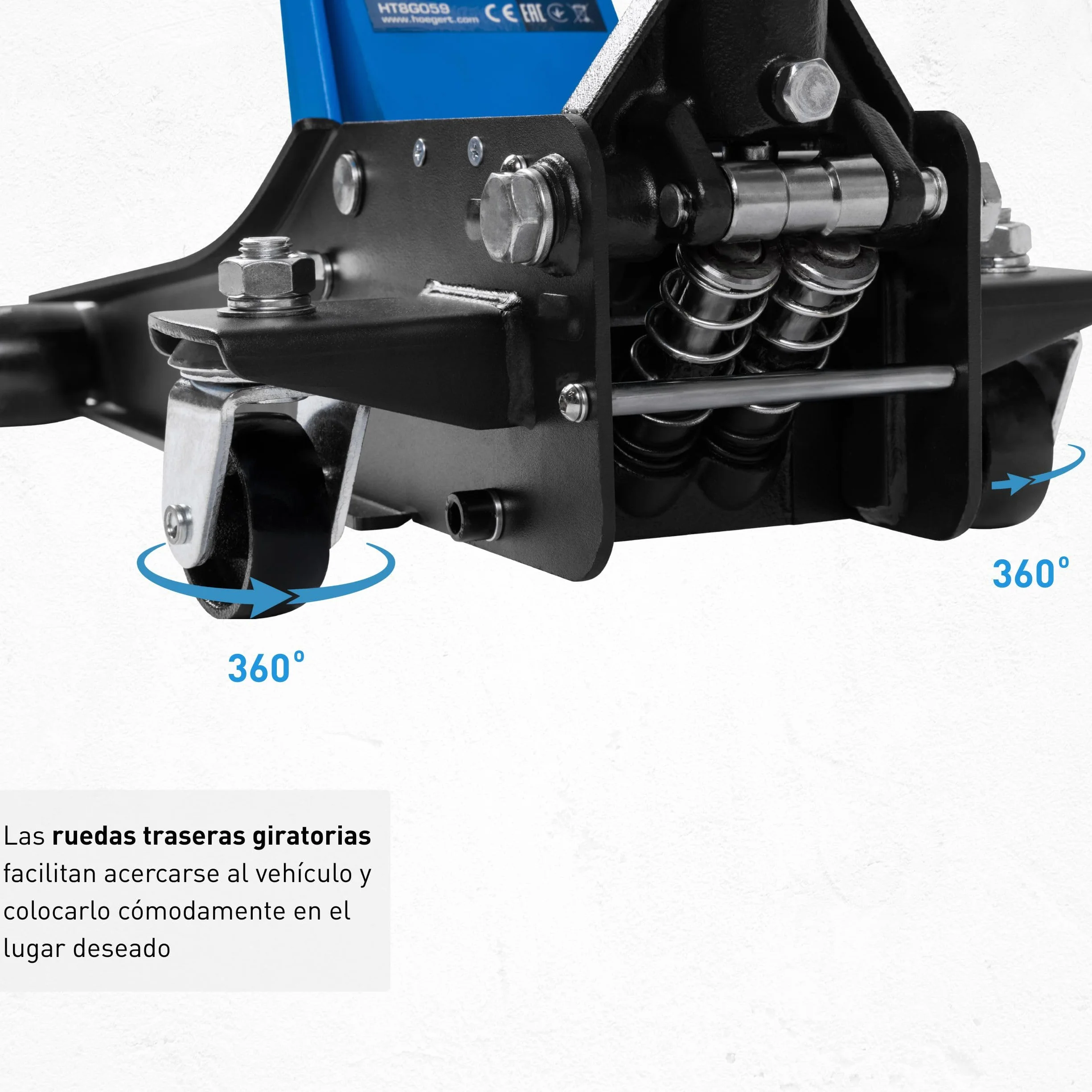 HÖGERT TECHNIK Gato hidráulico 2T, Plano, 85-430 mm, Compacto, Acero, Ruedas, Válvula de Seguridad