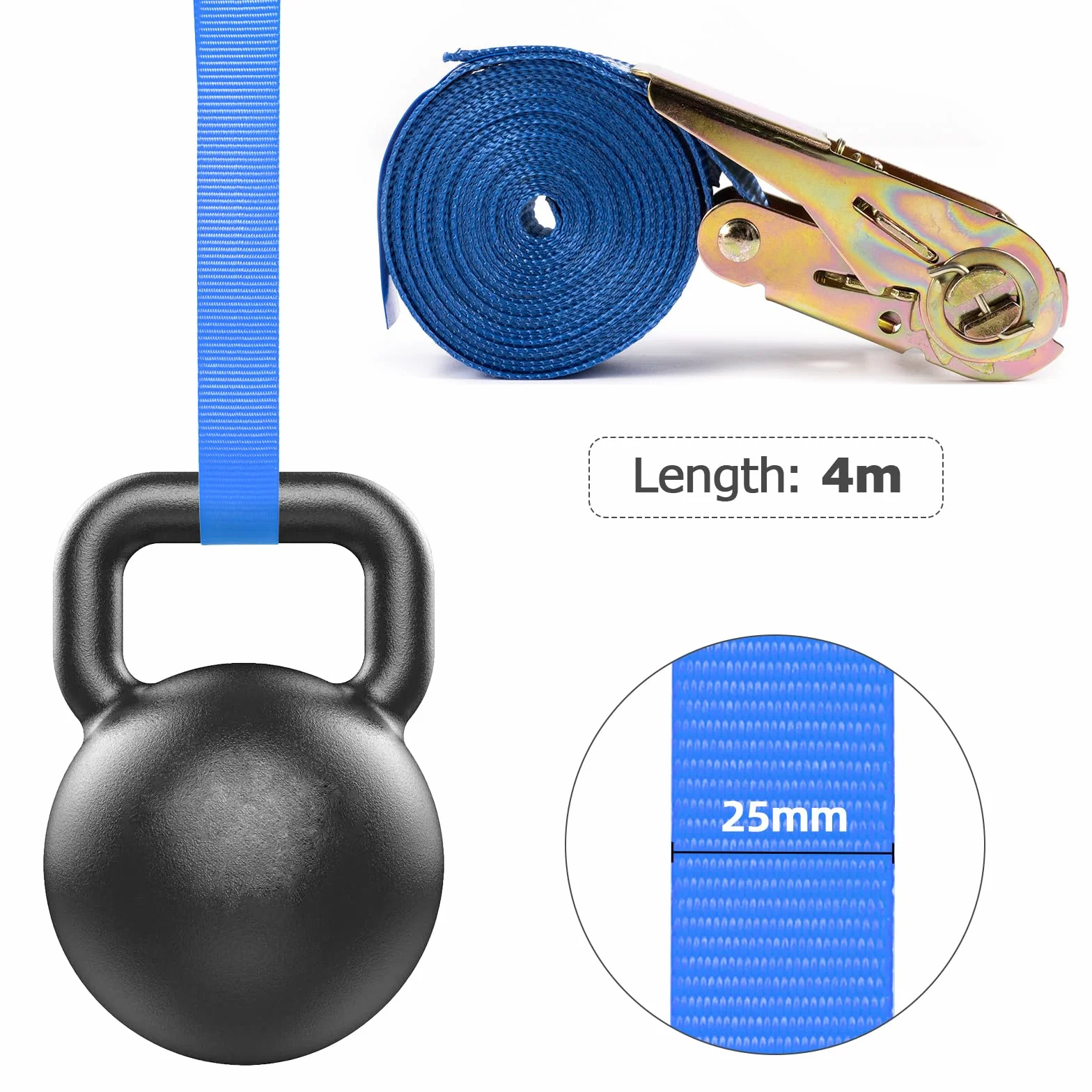 Correas tensoras con carraca 4 m robustas Amarre para Transporte Materiales Motocicletas Bicicletas mudanzas Paquetes Camping 2 Unidades Azules