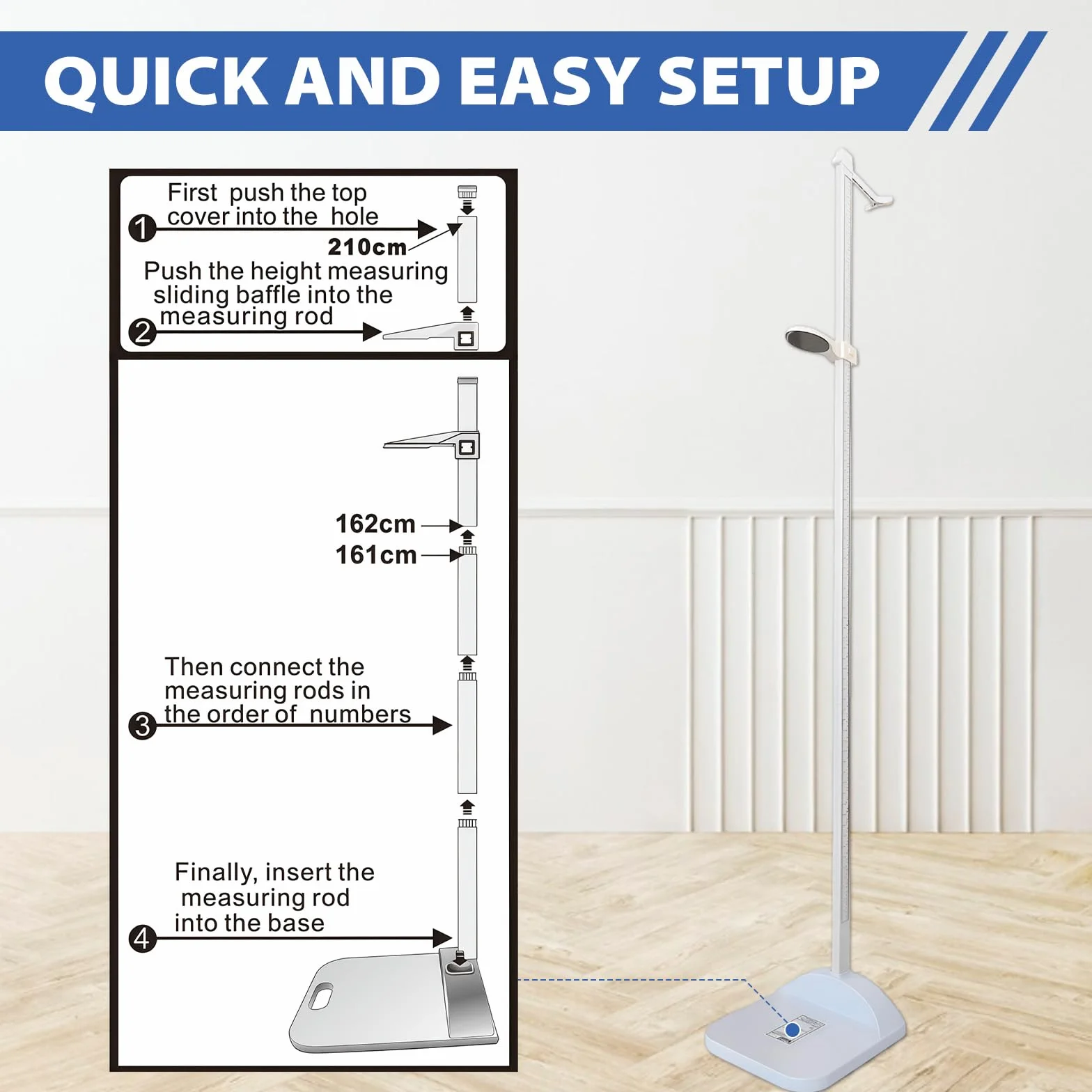 Estadiómetro Portátil de 20 a 210 cm, Medidor de Altura Digital, Medidor de Altura Médico, Estadiómetro Portátil con Pantalla de Doble Escala, para Casa, Oficina, Examen Médico