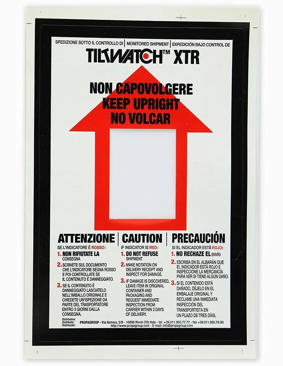 TiltWatch XTR Indicador de Vuelco para Transporte de Mercancías | Pack de 20 Unidades