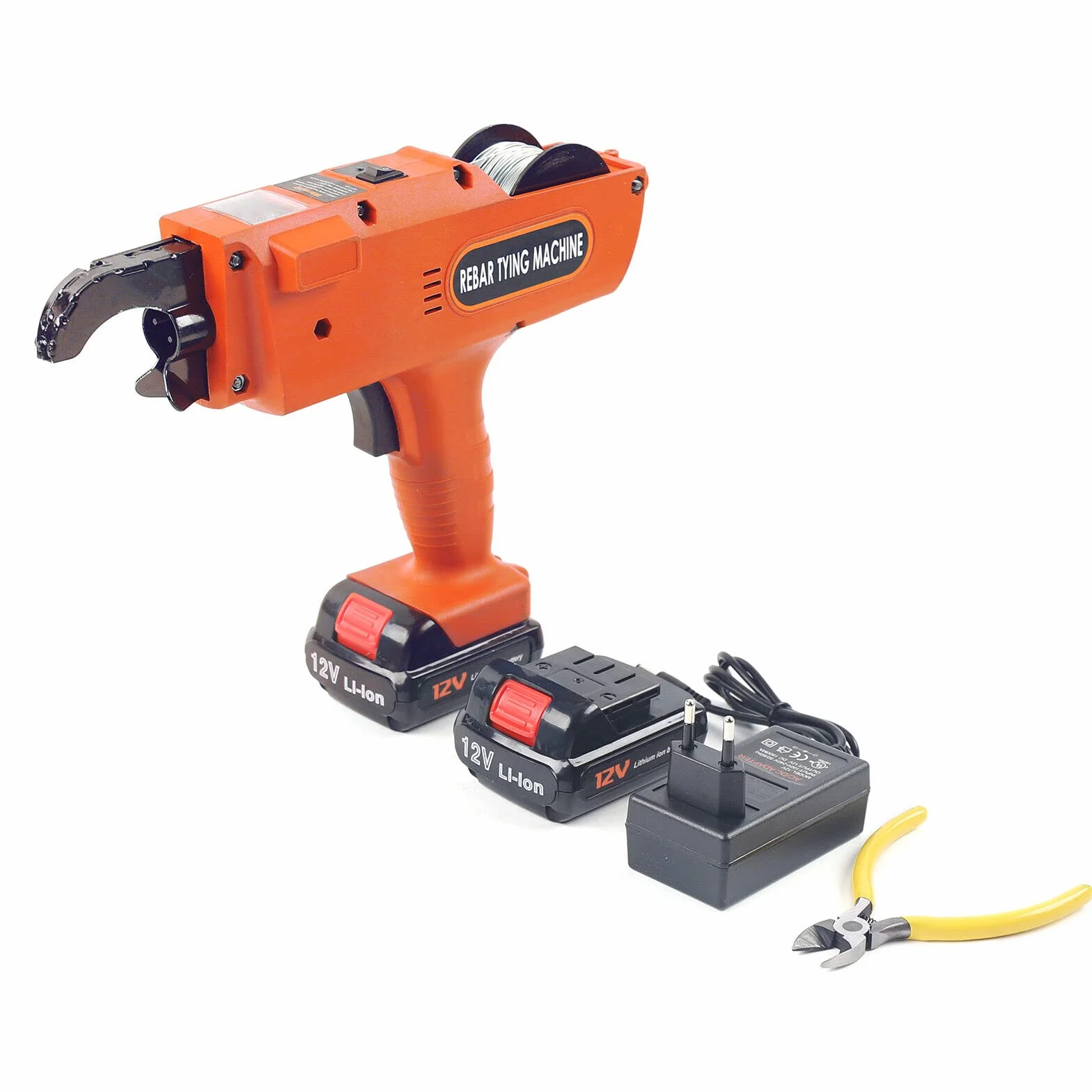 Máquina flejado automática 4500mAh Máquina de fijación de alambre de refuerzo Rebar Tying máquina de encuadernación eléctrica 8mm-34mm,para barras de armadura,suelo de celosía,mangueras (naranja)