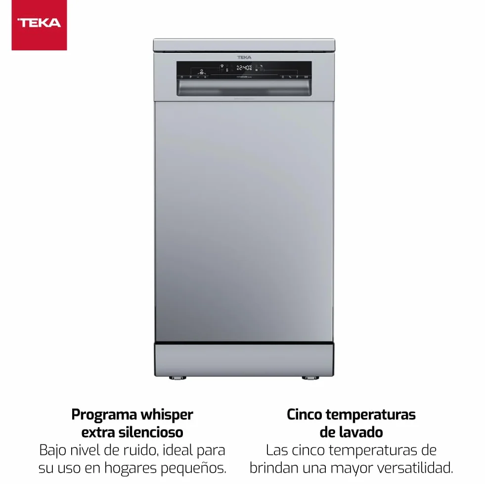 Teka Lavavajillas Libre Instalación 45 cm con Display LED, 9 Cubiertos, Acero Inoxidable DFS 24650 SS