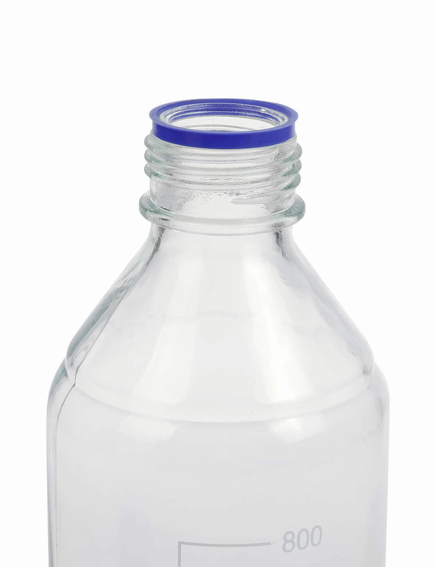 Pyrex - Paquete de 4 botellas de vidrio redondas graduadas de 1000 ml con tapón de rosca de polipropileno azul GL45
